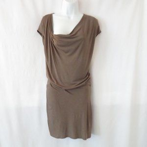 Helmut Lang Taupe Silk Pullover Asymetrical Dress